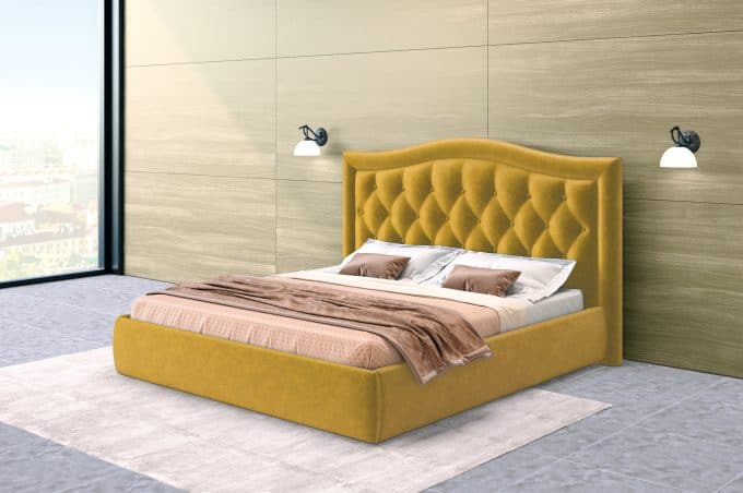 Pigi lova Venecija su patalynės dėže ir auksinės spalvos barchatiniu audiniu